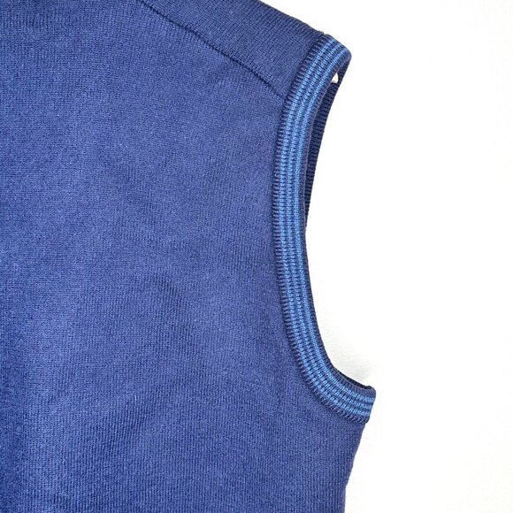 Bonanza Mens Lambs Wool Sweater Vest Vtg 80s Dad V Neck Ribbed Hem Blue Size 42 - Picture 4 of 6